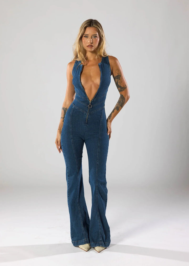 Éliane | Sculpted Denim Jumpsuit