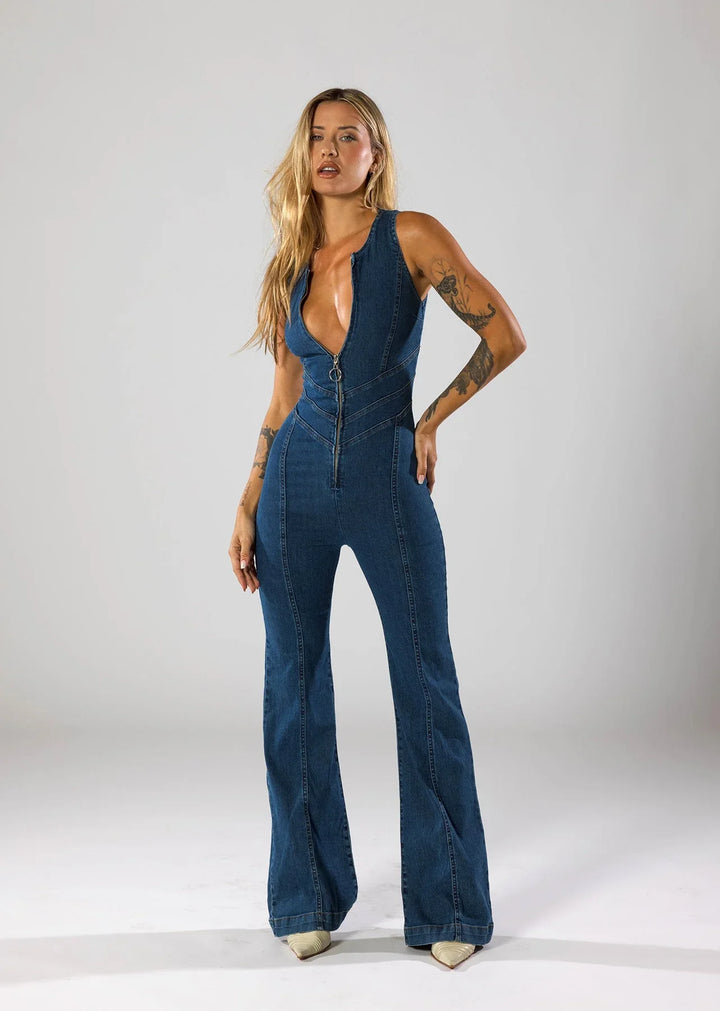 Éliane | Sculpted Denim Jumpsuit