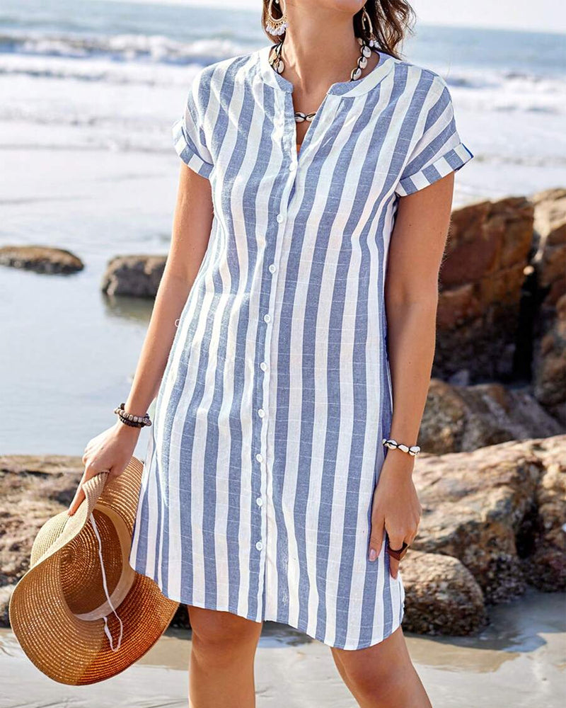 Esmée | Striped Mandarin-Collar Dress