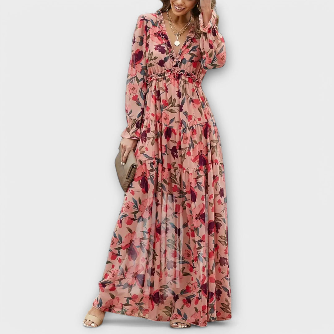 Isalene | Floral Chiffon Maxi Dress