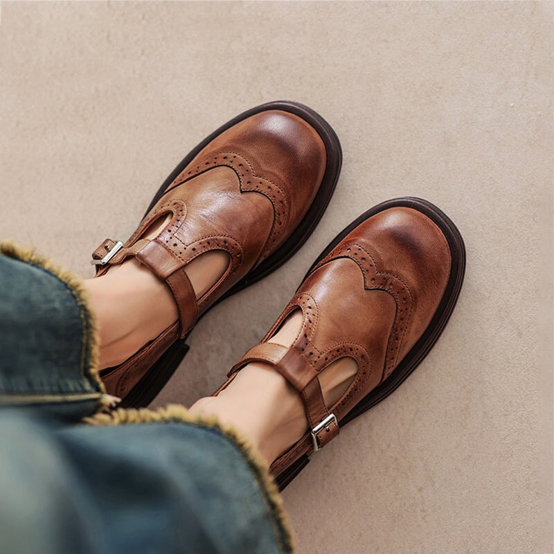 Delphine | Retro Brogue Leather Shoes