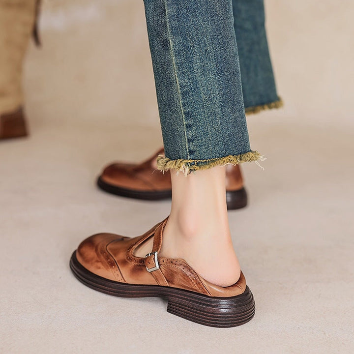 Delphine | Retro Brogue Leather Shoes