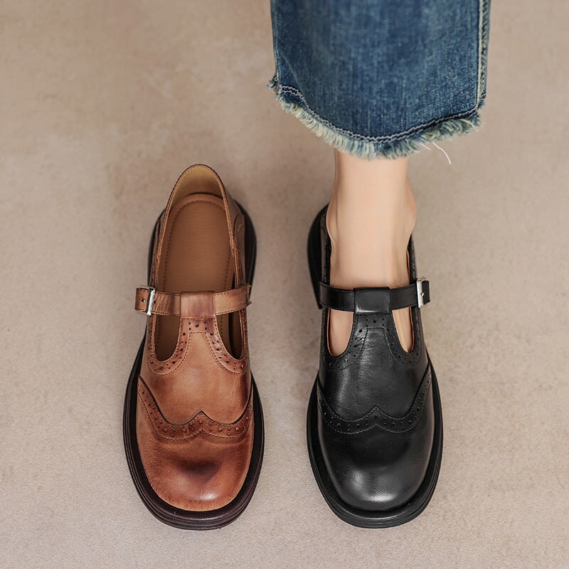Delphine | Retro Brogue Leather Shoes