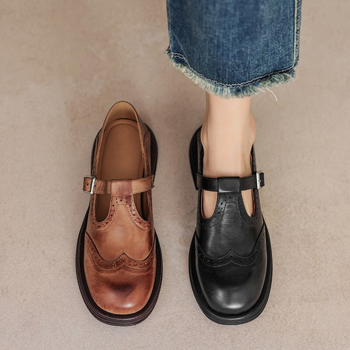 Delphine | Retro Brogue Leather Shoes