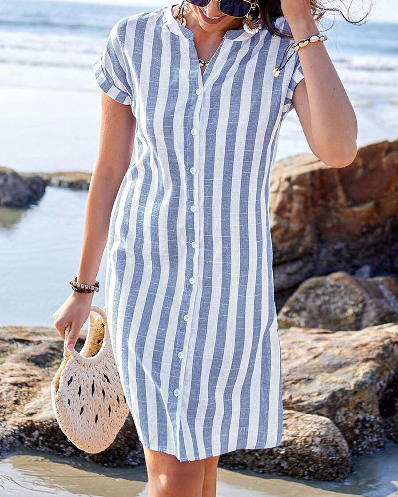 Esmée | Striped Mandarin-Collar Dress