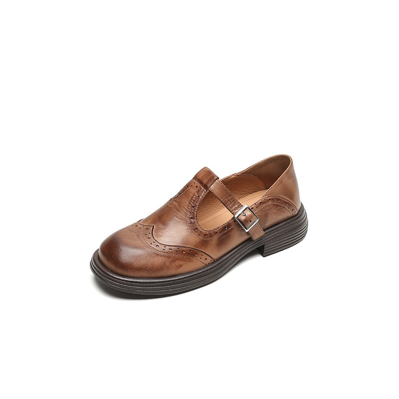 Delphine | Retro Brogue Leather Shoes