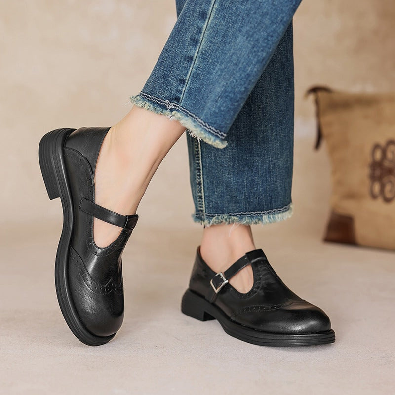 Delphine | Retro Brogue Leather Shoes