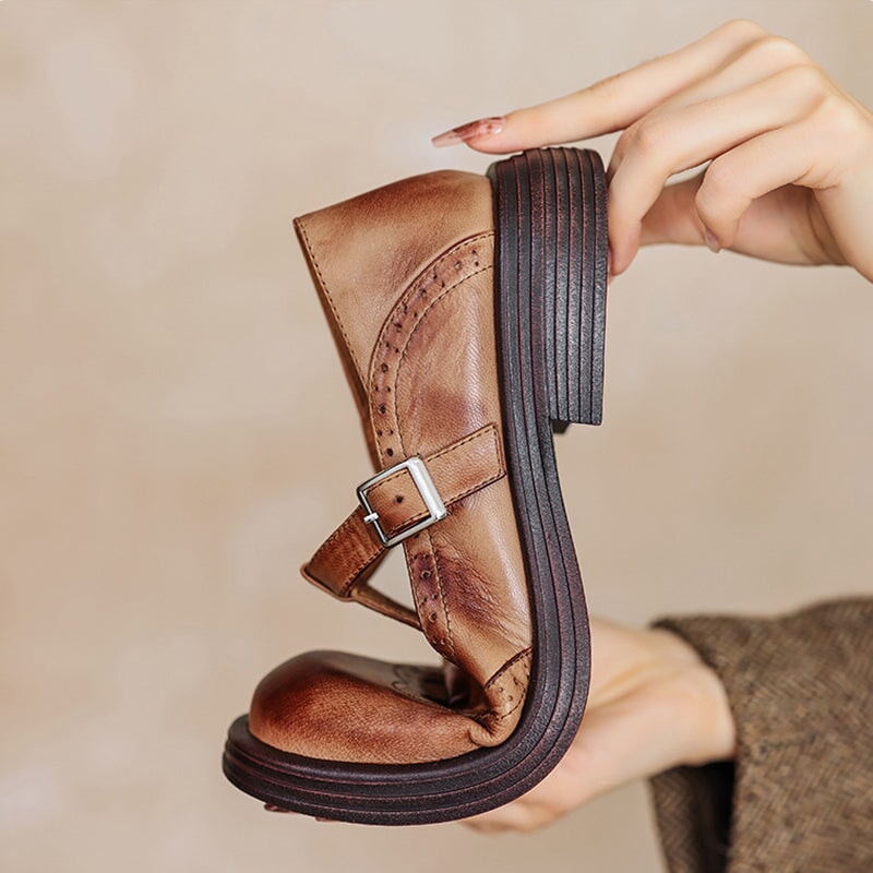 Delphine | Retro Brogue Leather Shoes