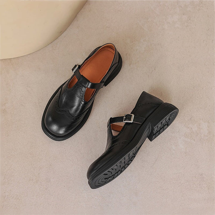 Delphine | Retro Brogue Leather Shoes