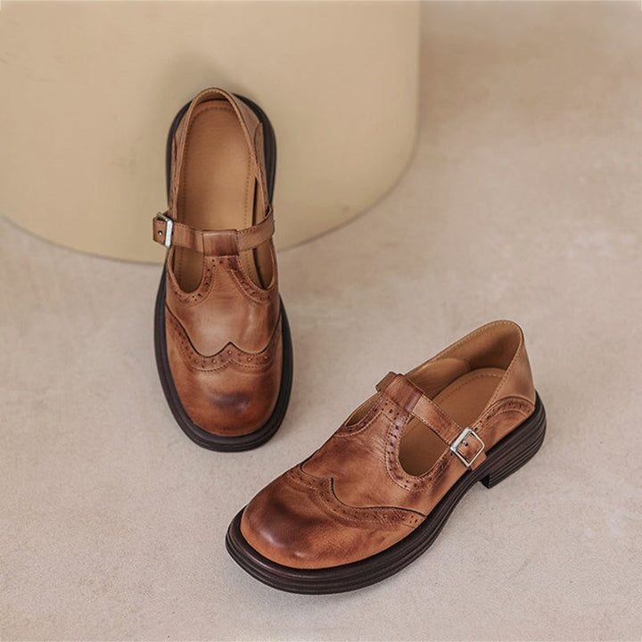 Delphine | Retro Brogue Leather Shoes